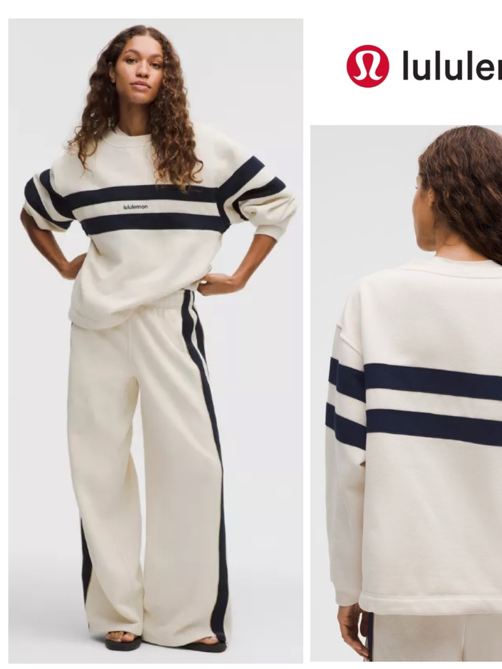 Lululemon Perfectly Oversized Cropped Crew *Stripe Striped Sweatshirt White Navy
